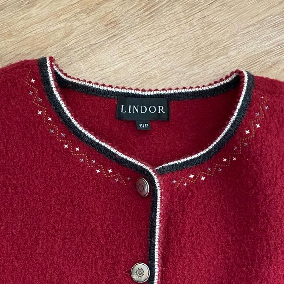 Lindor - Wool Cardigan with Shoulder Pads - Women's US L - Red & Black - Picture 2 of 4